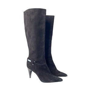 Calvin Klein Suede Knee High Heeled Stileto Black Boots Size 8.5